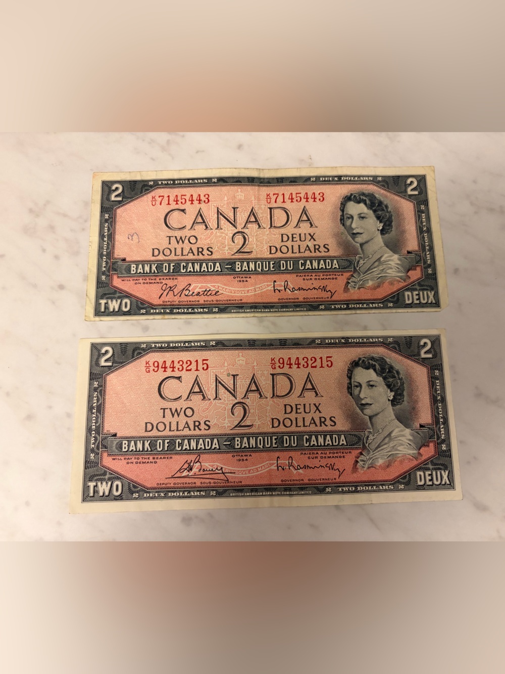 1954 set - Canada Two Dollar Banknotes
